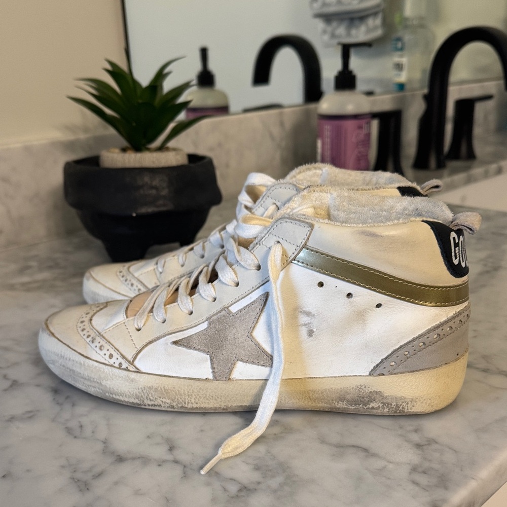 Golden Goose White and Silver Sneakers